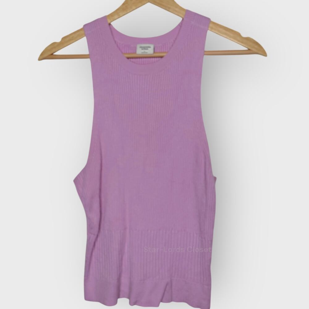 Abercrombie & Fitch Rib Mix High-Neck Sweater Tank | Large Pink Knit Stretch